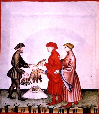 dol.106v 小鳥とツグミ 「Tacuinum Santiatis Codex Vindobonensis」からの挿絵（ベラム製） 作： Italian School