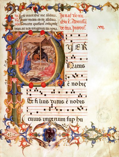 ds 1171 fol.9 降誕を表す歴史的なイニシャル「P」 作： Italian School