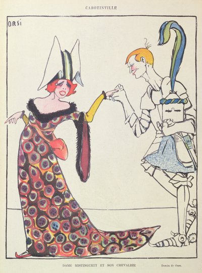ミスタンゲット (1875-1956) と彼の騎士、「リール」の風刺画 作： Italo Orsi