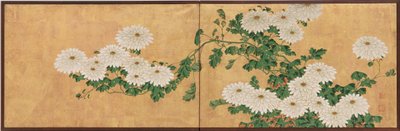 菊・江戸時代（紙に墨、色、金） 作： Ito Jakuchu