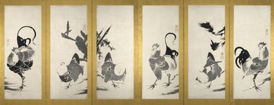 一対の屏風の一方 作： Ito Jakuchu