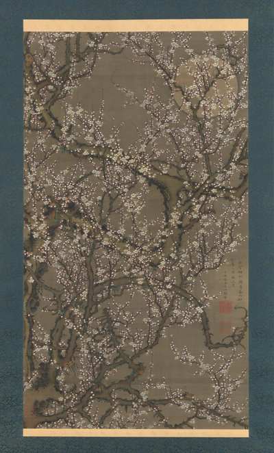 白梅の花と月 作： Ito Jakuchu
