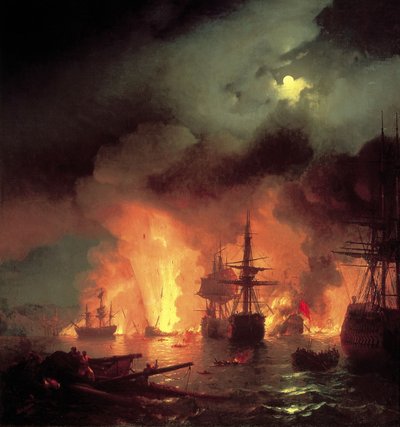 夜のチェスメの戦い 作： Ivan Aivazovsky