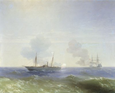 ロシア語：「1877年7月11日、黒海におけるヴェスタ号とトルコ戦艦フェティ＝ビュレンド号の戦い」 1877年7月11日、黒海におけるヴェスタ号とトルコ戦艦フェティ＝ビュレンド号の戦い 作： Ivan Aivazovsky