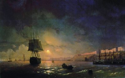 ロシア語：「月夜のオデッサ」 月明かりに照らされたオデッサ 作： Ivan Aivazovsky
