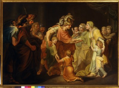 ロシアの王子スヴャトスラフ 1 世 (c. 945-972) は、967 年のドナウ川戦役の後、キエフで家族を見つけました。イヴァン アキモヴィッチ アキモフ (1754-1814) による絵画 作： Ivan Akimovich Akimov
