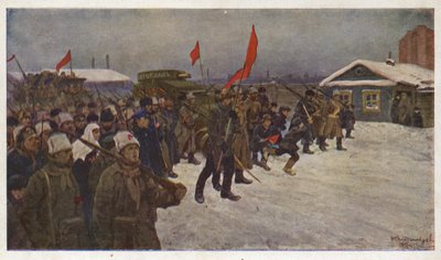 1917 年のロシアでの 2 月革命中の兵士と労働者のデモ 作： Ivan Alexeyevich (after) Vladimirov