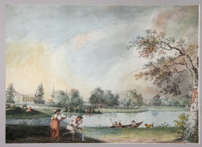 1800年代初頭、モスクワのアレクセイキリロヴィッチラズモフスキー伯爵のアーバンエステートの前の池 作： Ivan Alexeyevich Ivanov