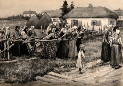 一連の水彩画ロシア革命によるロシア農村部の宗教的コレラ行列、 作： Ivan Alexeyevich Vladimirov