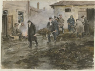 一連の水彩画から厩舎を掃除するブルジョワジーロシア革命、1920 作： Ivan Alexeyevich Vladimirov