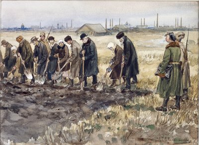 ウラジミロフ、イヴァン・アレクセイヴィッチ（1869-1947）による革命の時代の裕福な商人、貴族、犯罪者の重労働。 水彩, ガッシュ ・ 紙 作： Ivan Alexeyevich Vladimirov