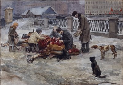 ウラジミロフ、イヴァン・アレクセイヴィッチ（1869-1947）によるペトログラードでの空腹の年。 水彩, ガッシュ ・ 紙 作： Ivan Alexeyevich Vladimirov