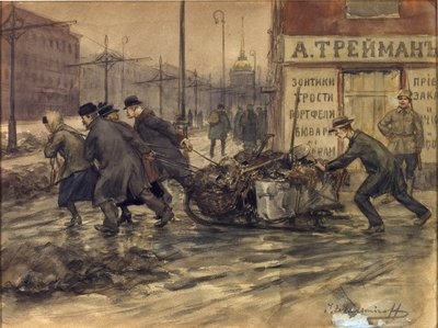 裕福な商人とロシアの貴族が庭からゴミを引き出す準備をしている 作： Ivan Alexeyevich Vladimirov