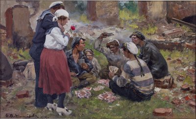 ウラジミロフ、イヴァン・アレクセイヴィッチ（1869-1947）による水兵のトランプ。 木に油彩 作： Ivan Alexeyevich Vladimirov