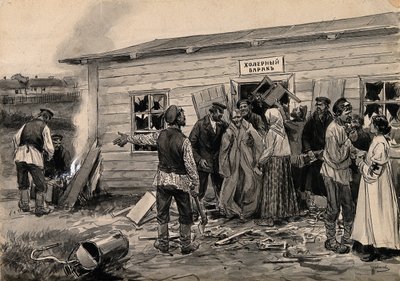 一連の水彩画ロシア革命からのコレラ兵舎でのシーンc。 1920年 作： Ivan Alexeyevich Vladimirov