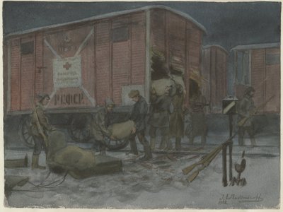 水彩画のシリーズから鉄道貨車を略奪する兵士、ロシア革命、1922年 作： Ivan Alexeyevich Vladimirov