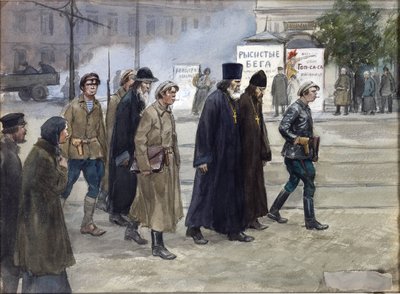 ウラジミロフ、イヴァン・アレクセイヴィッチ（1869-1947）による裁きに運ばれた司祭たち。 水彩, ガッシュ ・ 紙 作： Ivan Alexeyevich Vladimirov