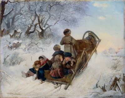 馬そりに乗る子供たち、1870 年 作： Ivan Andreyevich Pelevin