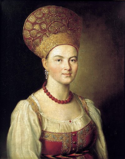 「ロシアのドレスを着た女性の肖像」、1784 作： Ivan Argunov