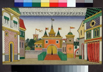 ニコラス (ニコライ) リムスキー コルサコフ (リムスキー-コルサコフ) (1844-1908) によるオペラ「黄金の雄鶏」のセットのための準備図面. イヴァン ヤコレヴィチ ビリビン (ビリビ) の絵 作： Ivan Yakovlevich Bilibin