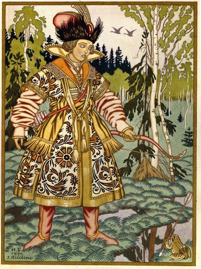 イヴァン王子とカエルの王女。 （イワン・ツァレビッチとカエルの王女）。 ロシアの伝統的な物語。 Ivan Yakovlevich Bilibin (Bilibin) (1876-1942) の作品、紙に水彩、グワッシュ 作： Ivan Yakovlevich Bilibin