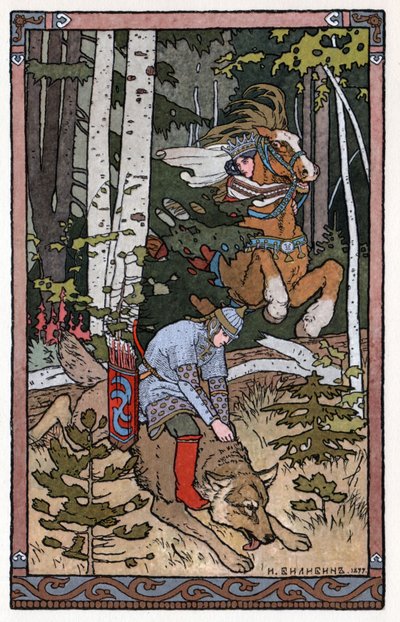 ツァレヴィッチ・イワン、火の鳥と灰色の狼、1899年頃（リトグラフ 作： Ivan Yakovlevich Bilibin