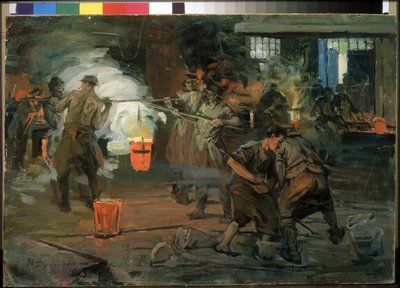 「鋳造工場の労働者」イヴァン・ゲオルギエヴィチ・ドロズドフ作（1880-1939）、1923年国立ロシア美術館サンクトペテルブルク 作： Ivan Georgievich Drozdov