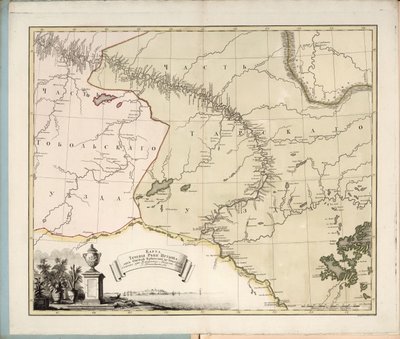 1780年のオムスク要塞からトボリスクへのイルティシ川の流れの地図。 作： Ivan Ivanovich Islenyev