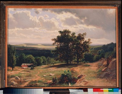 オークス、デュッセルドルフ近くの風景 (ドイツ) - オークス、デュッセルドルフ近くの風景 - Ivan Ivanovich Shishkin (Chichkine) (1832-1898) による絵画、木に油彩 作： Ivan Ivanovich Shishkin