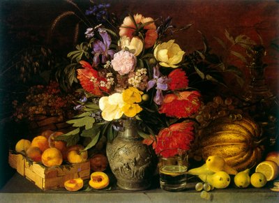 花と果実のある静物 1839年 イワン・フルツキー（18101885）作 出生名：ヤン・クルッキ。ポーランド系ロシア人画家 作： Ivan Khrutsky