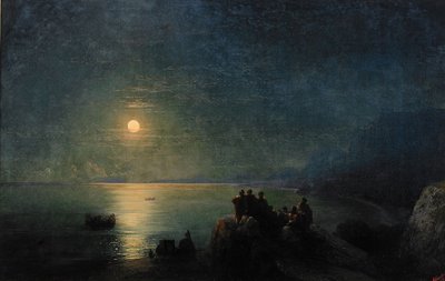月光の水辺の端にある古代ギリシャの詩人、1886 作： Ivan Konstantinovich Aivazovsky
