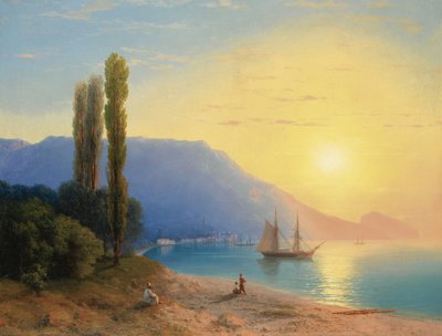 "Coucher de soleil sur Yalta en Crimee" (ヤルタの夕日) Peinture d