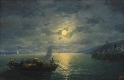 月明かりの夜、1897年にドニエプル川を渡る 作： Ivan Konstantinovich Aivazovsky
