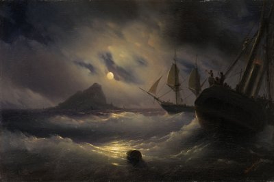 夜のジブラルタル、1844 作： Ivan Konstantinovich Aivazovsky