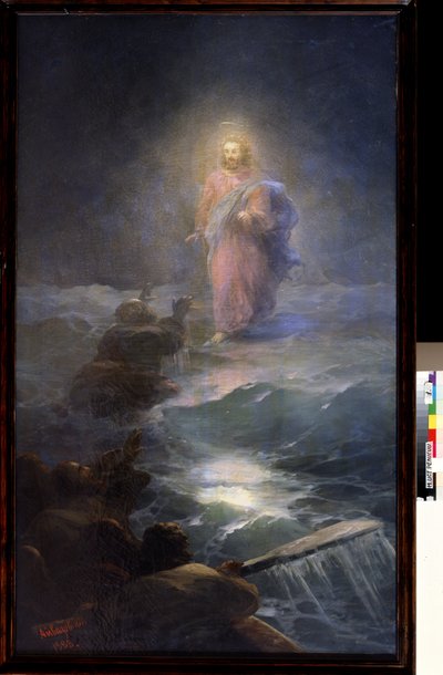 水の上を歩くイエス (水の上を歩くイエス)。 Ivan Konstantinovich Aivazovsky (1817-1900) による絵画。 キャンバスに油彩 作： Ivan Konstantinovich Aivazovsky