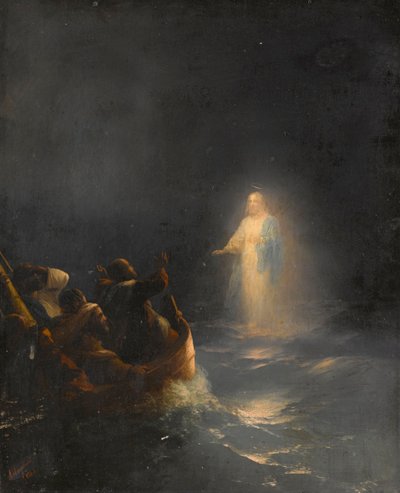 Jesus marche sur les eaux - イエスは水の上を歩く」アイヴァゾフスキー、イワン・コンスタンチノヴィッチ（1817-1900）作。油彩・キャンバス 作： Ivan Konstantinovich Aivazovsky