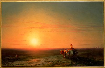 19世紀の日没で畑から戻ってきた農民 作： Ivan Konstantinovich Aivazovsky