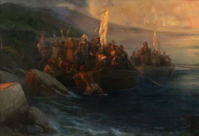 1892年10月12日、サンサルバドルでのクリストファーコロンブスの下船 作： Ivan Konstantinovich Aivazovsky
