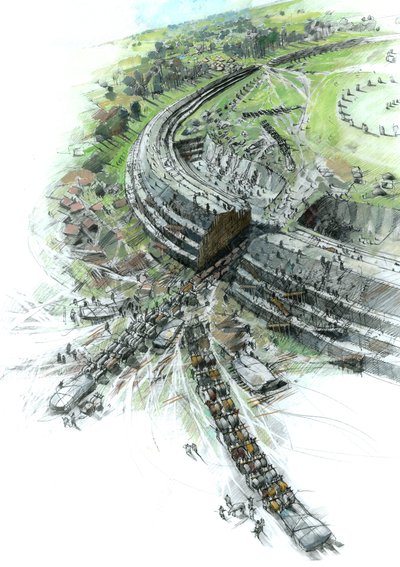 エイヴベリー ストーン サークルの建設、ウィルトシャー、紀元前 3 千年紀、c1990-2010 作： Ivan Lapper