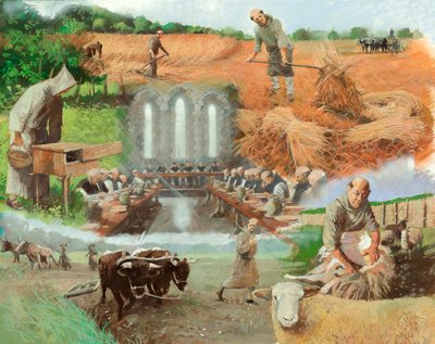 仕事をする僧侶たち、13世紀頃、c1990-2010 作： Ivan Lapper