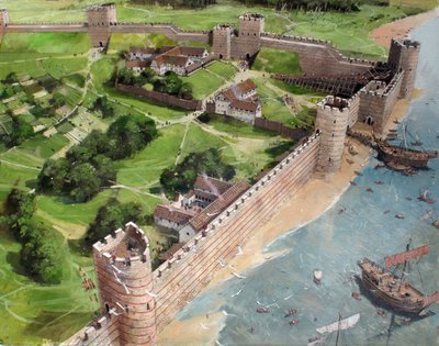 ローマ時代のロンドンの南東の角と、後にロンドン塔となる場所のAD400年頃の姿を復元したもの。 作： イヴァン・ラッパー