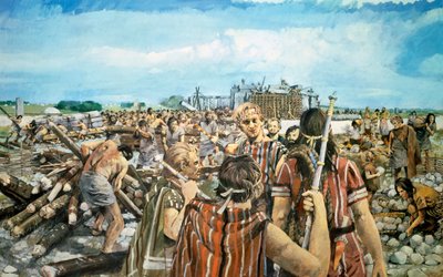 ストーンヘンジの建設、c2300BC、c1990-2010 作： Ivan Lapper