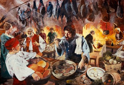 チューダー キッチン、1575 年 7 月、c1990-2010 作： Ivan Lapper