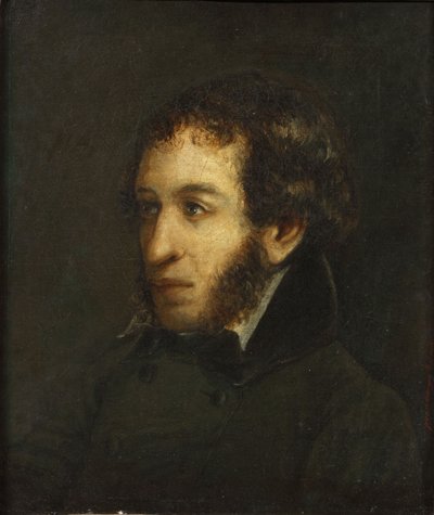 詩人アレクサンドル・セルゲイヴィッチ・プーシキンの最後の生涯の肖像画 1799-1837, 1837. 作： Ivan Loginovich Linev
