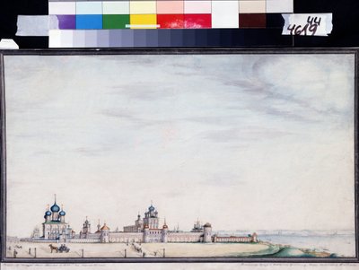 ロストフ、クレムリンの眺め。 (ロストフ クレムリンのビュー)。 Ivan Mikhaylovich Belogonov (1800-1871) による絵画。 紙に水彩、インク 作： Ivan Mikhaylovich Belogonov