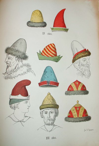 15～16世紀のロシアの被り物、1850～1852年 作： Ivan Mikhaylovich Snegirev