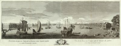 ガレーヤードとヴァシリエフスキー島の間のネヴァ川の眺め 1753 年、サンクトペテルブルクの 50 周年記念の本 作： Ivan Petrovich Elyakov