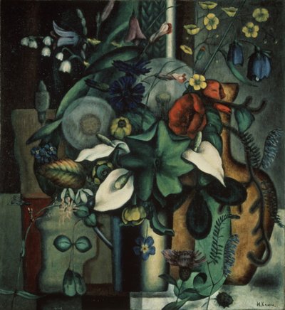 花と水差しのある静物、1929 作： Ivan Vassilyevich Klyun