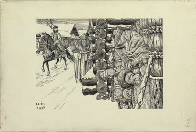 16世紀のモスクワ通り、1938 作： Ivan Yakovlevich Bilibin