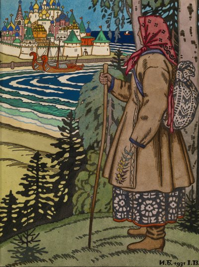 田舎娘。コンテスデリスバの本への挿絵、1931年 作： Ivan Yakovlevich Bilibin